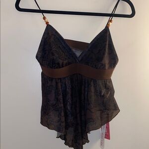 Elegant Black and Brown Lace Camisole